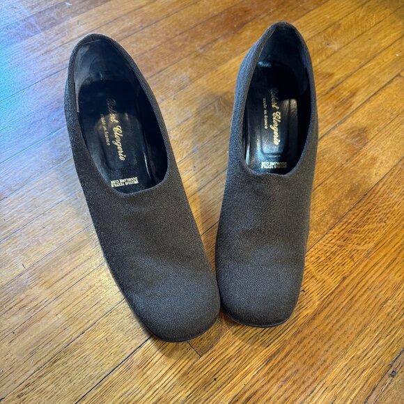 Classic Robert Clergerie Brown/Green Nylon or Satin Loafers with Med Heels - Picture 9 of 9